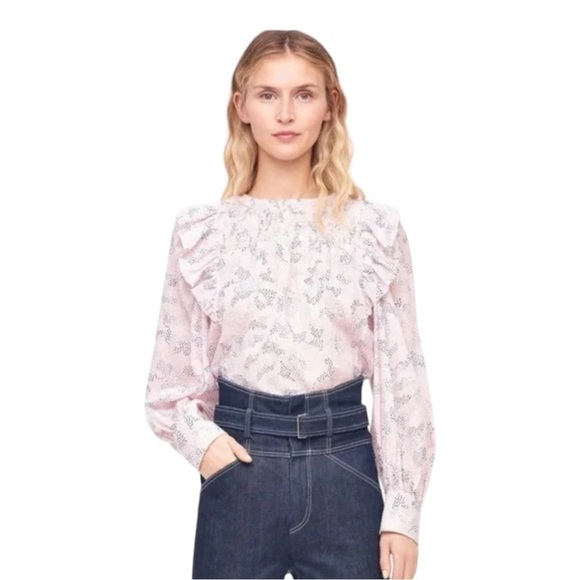 Rebecca Taylor La Vie Darcie Ruffle Top Pink Polka Dot Blouse Size XS - Picture 1 of 5